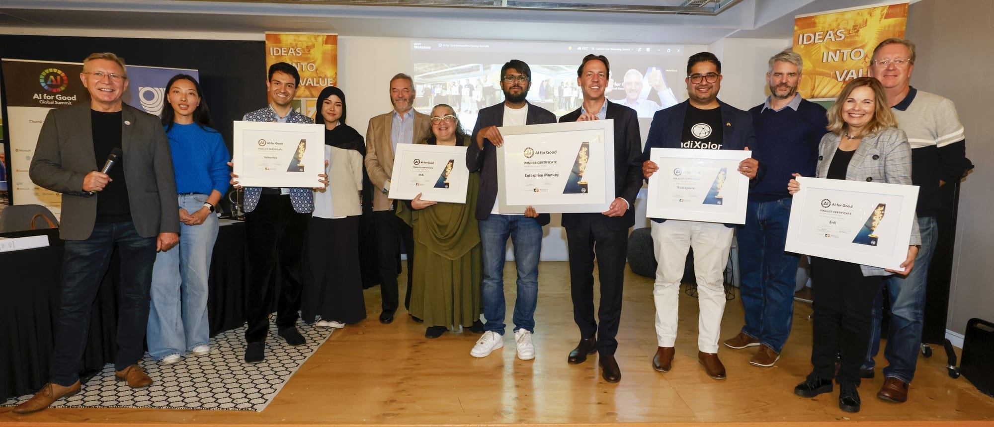 The five AI for Good Innovation Factory Australia finalists with their certificates